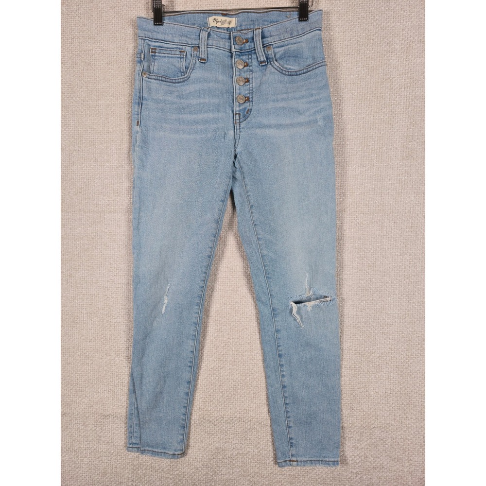 Madewell 9 High Rise Skinny‎ Jeans Light Wash Distressed Button Fly Size 26